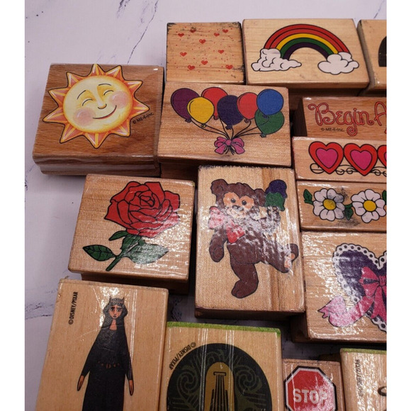 Lot of 20 Colorful Various Themes Wood Mounted Rubber Stamps - Picture 2 of 10